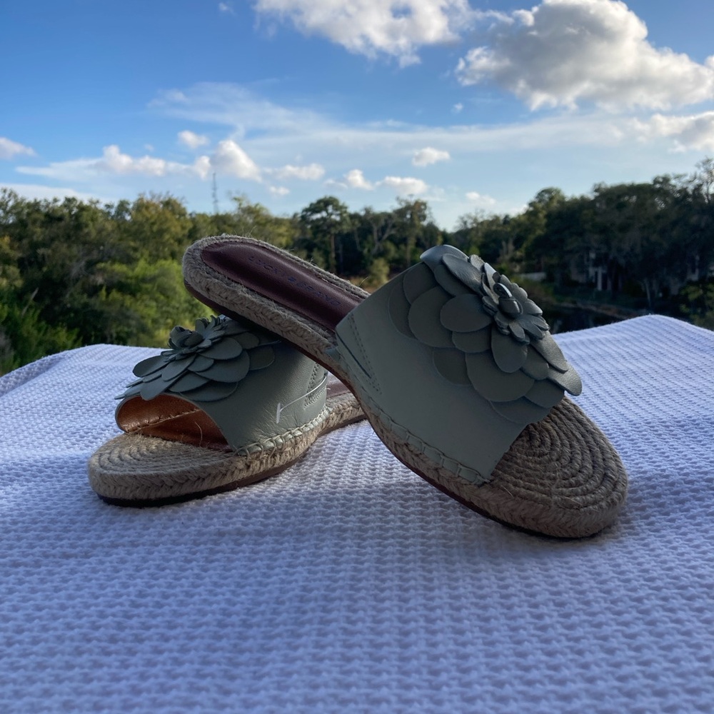 Lucky Brand Green Floral Espadrille Slides SZ:8,5